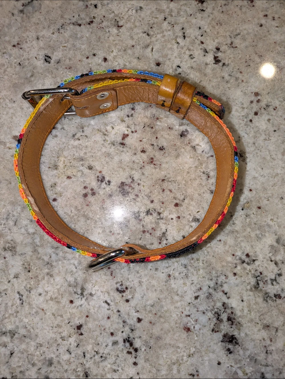 Handwoven Artisan Leather Dog Collar Multicolor Boho Southwestern Adjustable